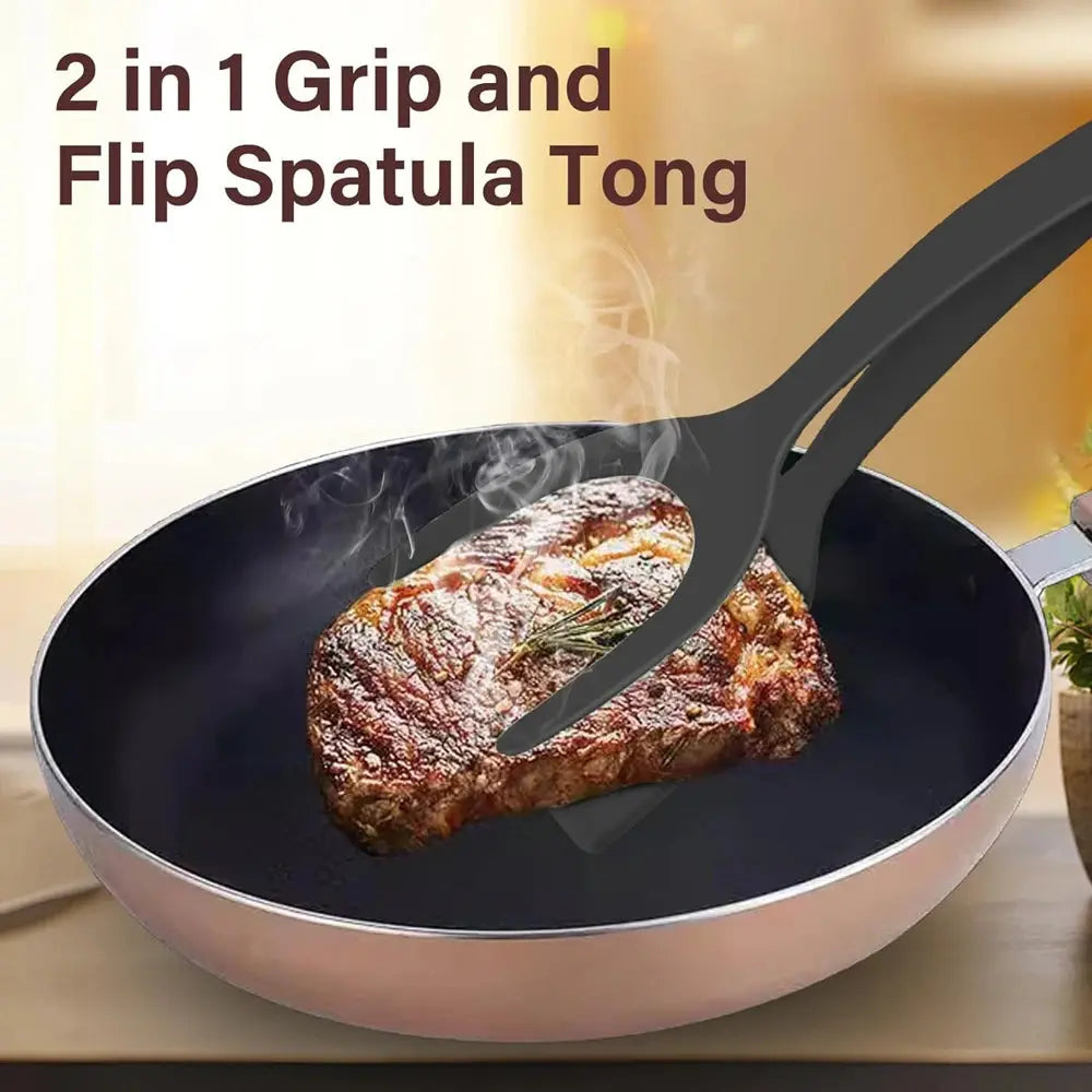New 2 in 1 Grip Flip Spatula Tongs Egg Flipper Spatula Nylon Non Stick Coating Pancake Fish French Toast Omelet Making Tool Spy-shop.com