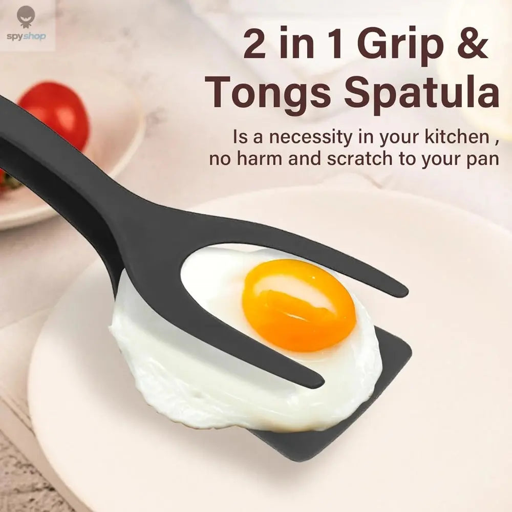 New 2 in 1 Grip Flip Spatula Tongs Egg Flipper Spatula Nylon Non Stick Coating Pancake Fish French Toast Omelet Making Tool Spy-shop.com