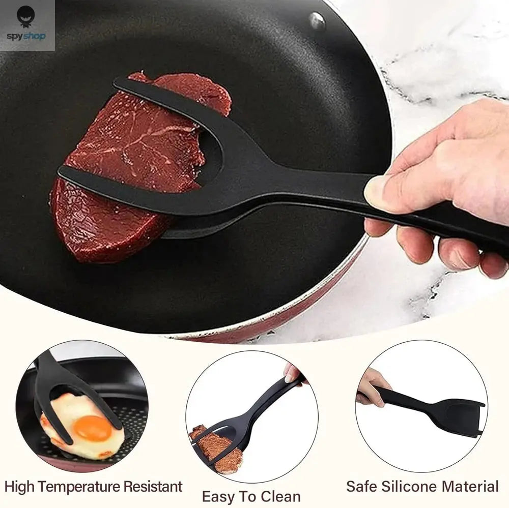New 2 in 1 Grip Flip Spatula Tongs Egg Flipper Spatula Nylon Non Stick Coating Pancake Fish French Toast Omelet Making Tool Spy-shop.com