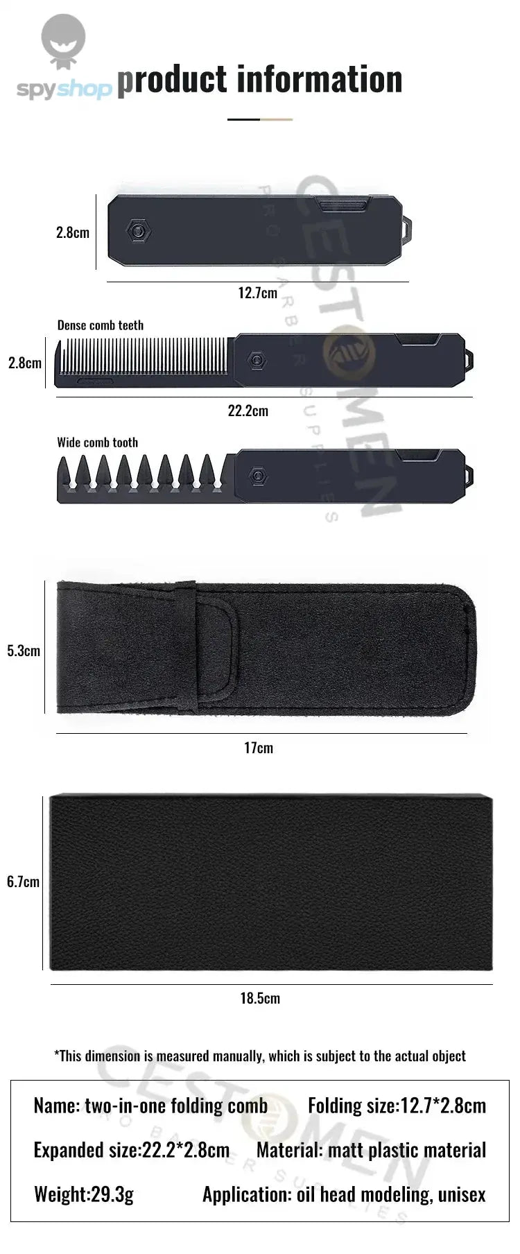 New 2 in 1 Pocket Folding Combs Plastic Wide Tooth Oil Head Comb Beard Combing Barber Hair Clipper Comb Salon Hair Styling Tools Spy-shop.com