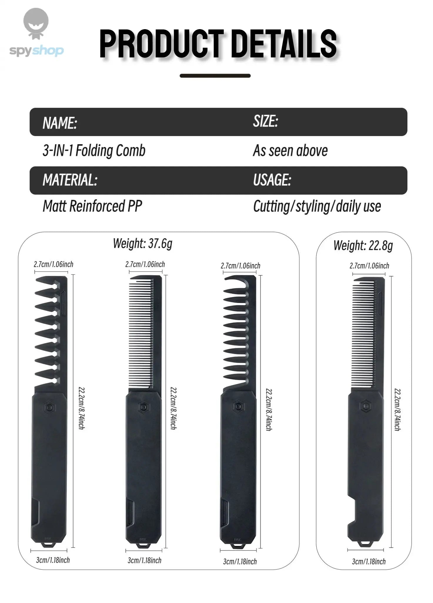 New 2 in 1 Pocket Folding Combs Plastic Wide Tooth Oil Head Comb Beard Combing Barber Hair Clipper Comb Salon Hair Styling Tools Spy-shop.com