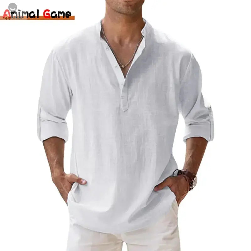New Cotton Linen Shirts for Men Casual Shirts Lightweight Long Sleeve Henley Beach Shirts Hawaiian T Shirts for Men Spy-shop.com