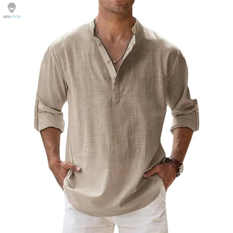 New Cotton Linen Shirts for Men Casual Shirts Lightweight Long Sleeve Henley Beach Shirts Hawaiian T Shirts for Men Spy-shop.com