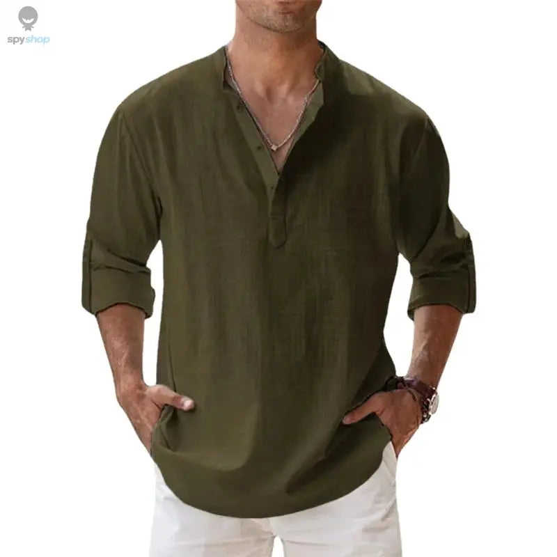 New Cotton Linen Shirts for Men Casual Shirts Lightweight Long Sleeve Henley Beach Shirts Hawaiian T Shirts for Men Spy-shop.com