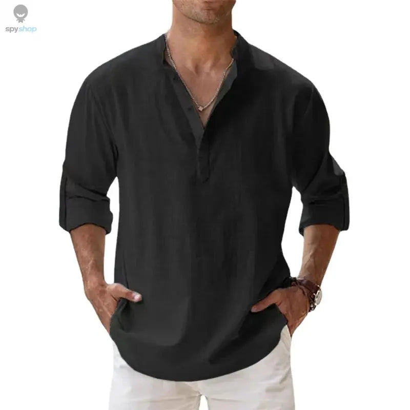 New Cotton Linen Shirts for Men Casual Shirts Lightweight Long Sleeve Henley Beach Shirts Hawaiian T Shirts for Men Spy-shop.com