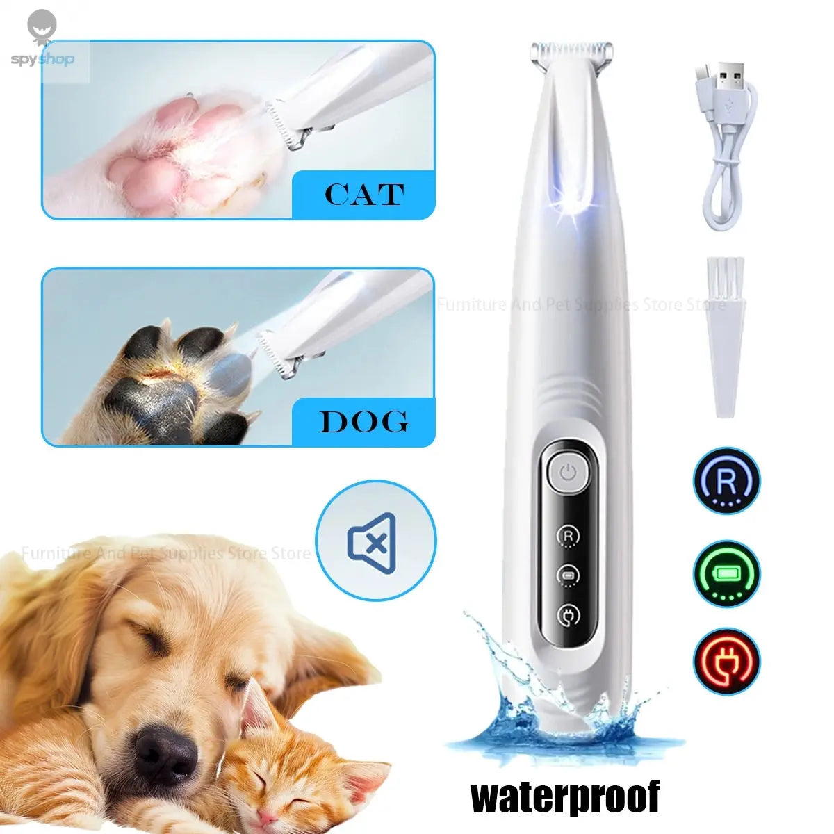 New Dog Paw Trimmer with LED Light Fully Waterproof Pet Hair Trimmer with LED Display Dog Clippers for Grooming 18mm Widen Blade Spy-shop.com