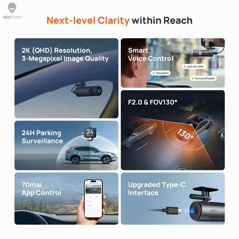 【New】70mai Dash Cam M310 1296P Resolution 130°FOV Smart Voice Control Support 24H Parking Guard Night Vision 70mai M310 Car DVR Spy-shop.com