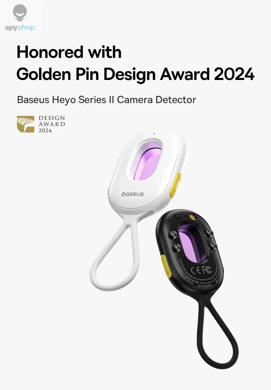 【New】Baseus Camera Detector Intelligent Hidden Camera Signal Detector Rechargeable Hanging Security Alarm Protection Detector Spy-shop.com