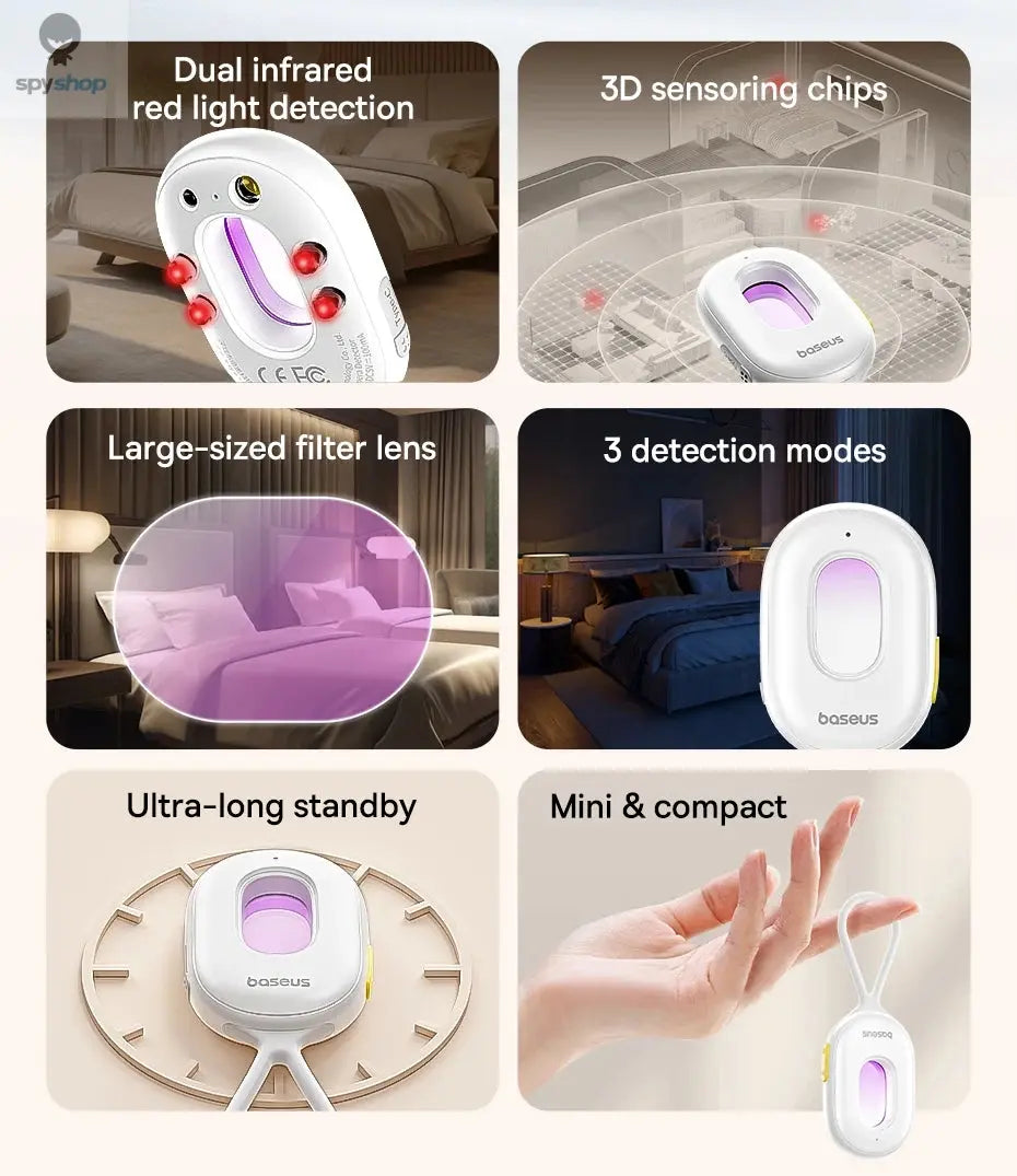【New】Baseus Camera Detector Intelligent Hidden Camera Signal Detector Rechargeable Hanging Security Alarm Protection Detector Spy-shop.com