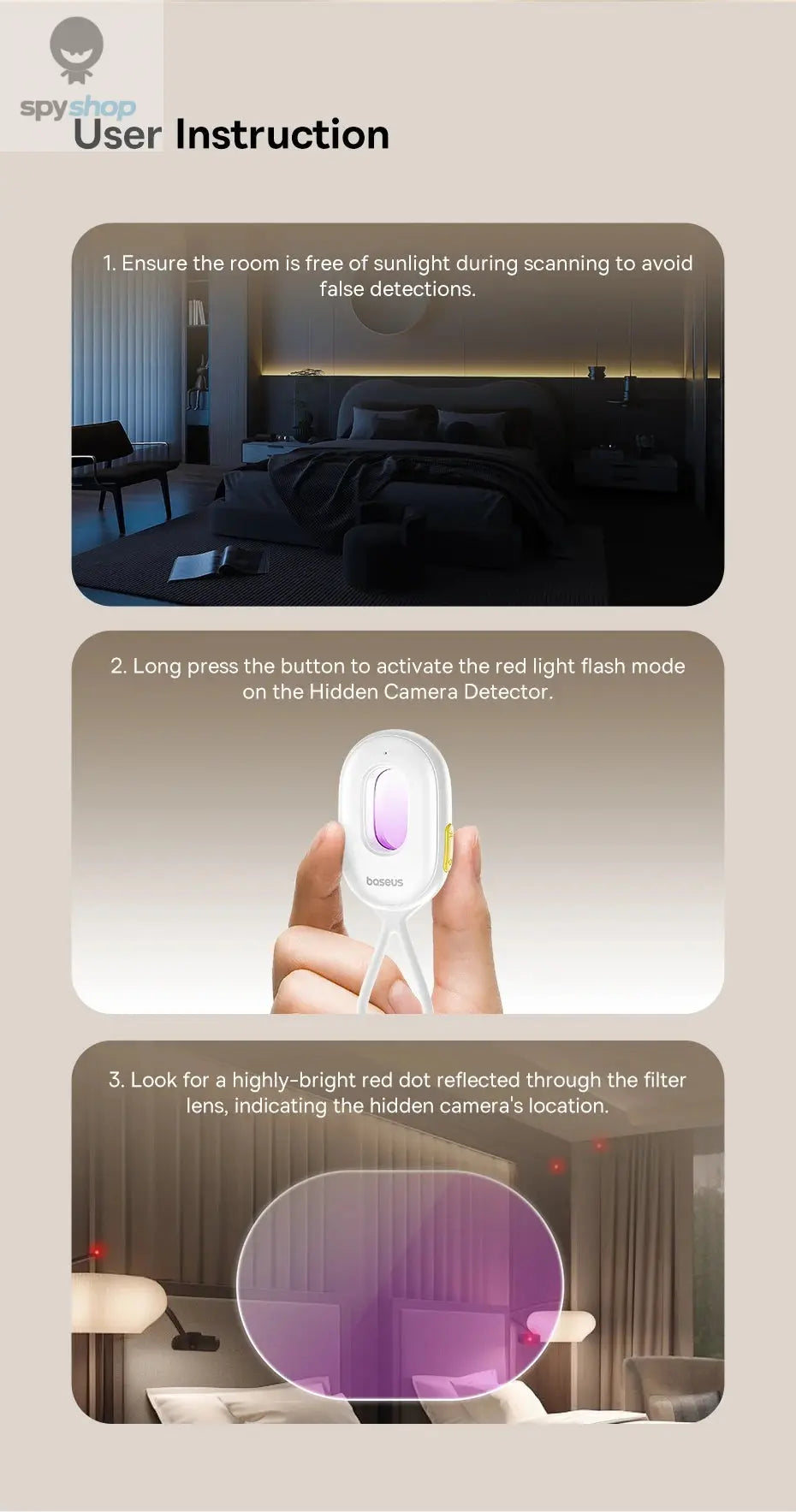 【New】Baseus Camera Detector Intelligent Hidden Camera Signal Detector Rechargeable Hanging Security Alarm Protection Detector Spy-shop.com