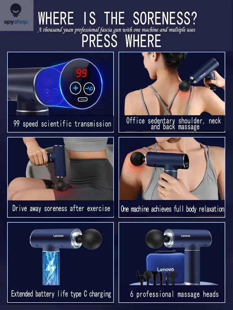 Original Lenovo Professional Grade Fascia Gun N2 N3 Series Muscle Relaxation Massager LED Touch Screen 6-8Massage Head Gifts