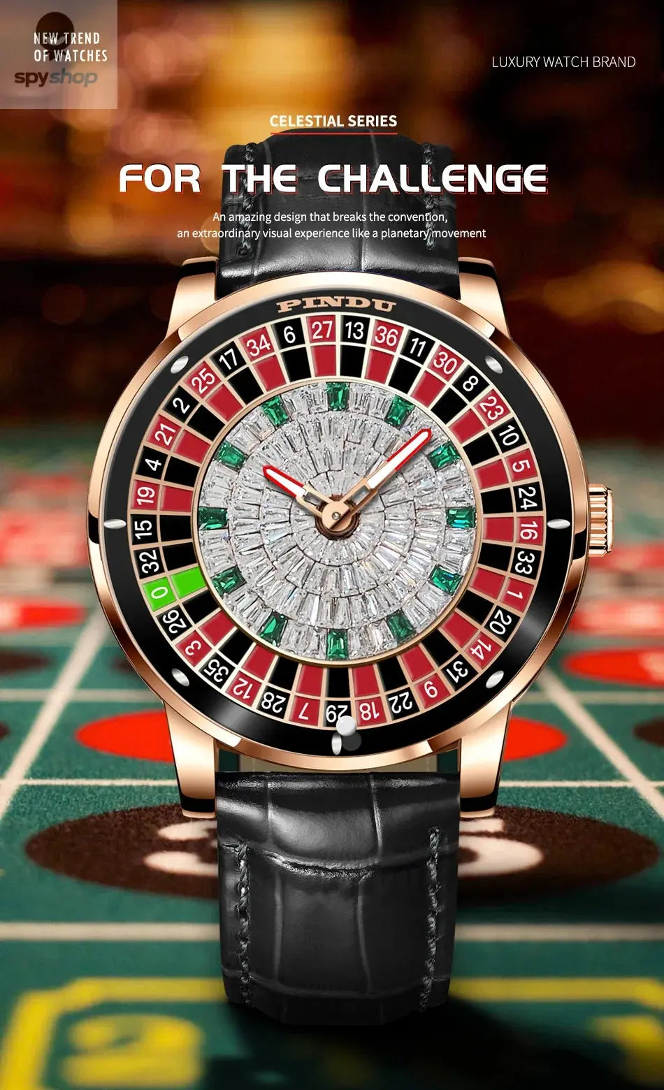 PINDU Design Mechanical Watch NH35 Movement Arabic numerals Rotating Dial Roulette Automatic Watch Diamond Luminous Hands P6616 Spy-shop.com