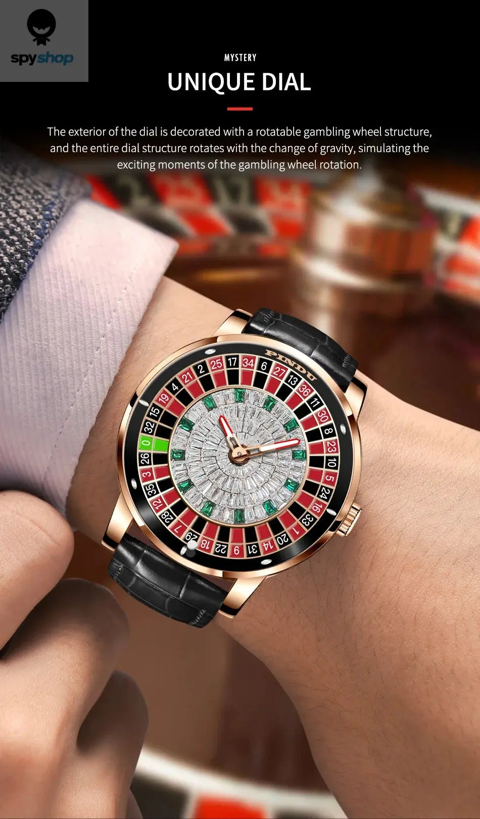 PINDU Design Mechanical Watch NH35 Movement Arabic numerals Rotating Dial Roulette Automatic Watch Diamond Luminous Hands P6616 Spy-shop.com