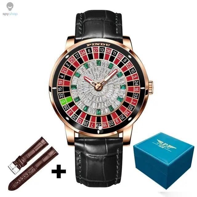 PINDU Design Mechanical Watch NH35 Movement Arabic numerals Rotating Dial Roulette Automatic Watch Diamond Luminous Hands P6616 Spy-shop.com
