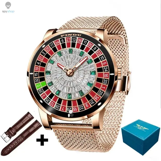 PINDU Design Mechanical Watch NH35 Movement Arabic numerals Rotating Dial Roulette Automatic Watch Diamond Luminous Hands P6616 Spy-shop.com