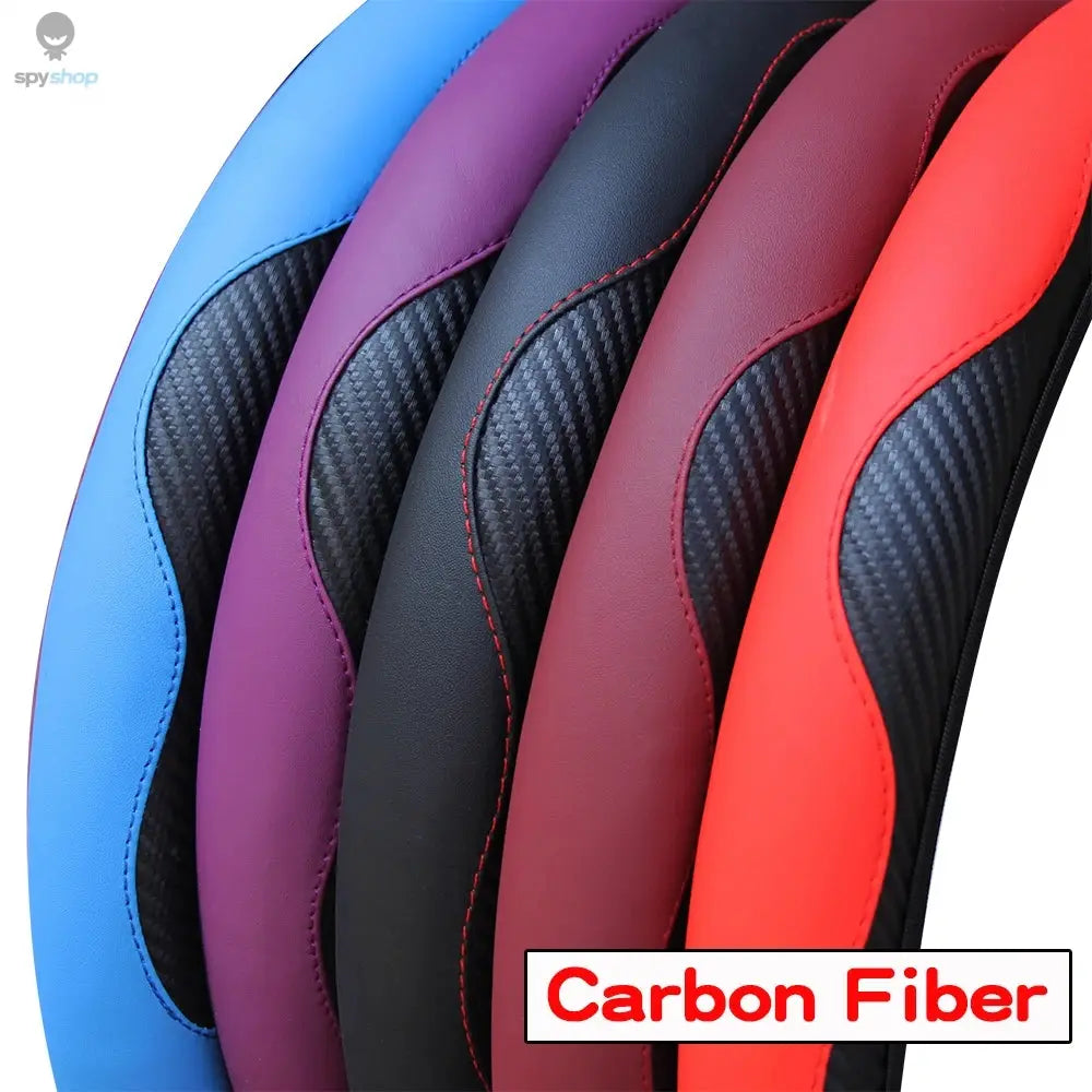 PU Carbon Fiber Leather Car Steering Wheel Cover without Inner Ring Suitable for 14.5-15 Inches of Automotive Supplies Spy-shop.com