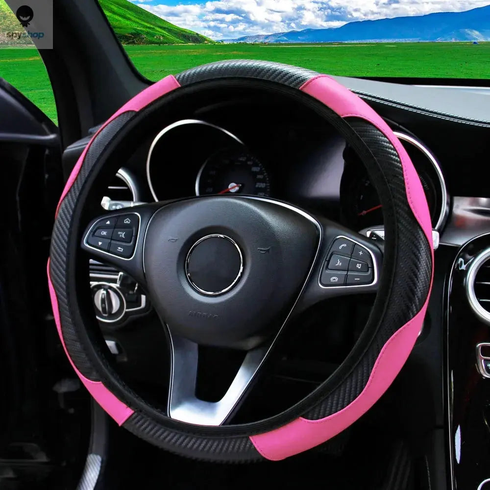 PU Carbon Fiber Leather Car Steering Wheel Cover without Inner Ring Suitable for 14.5-15 Inches of Automotive Supplies Spy-shop.com