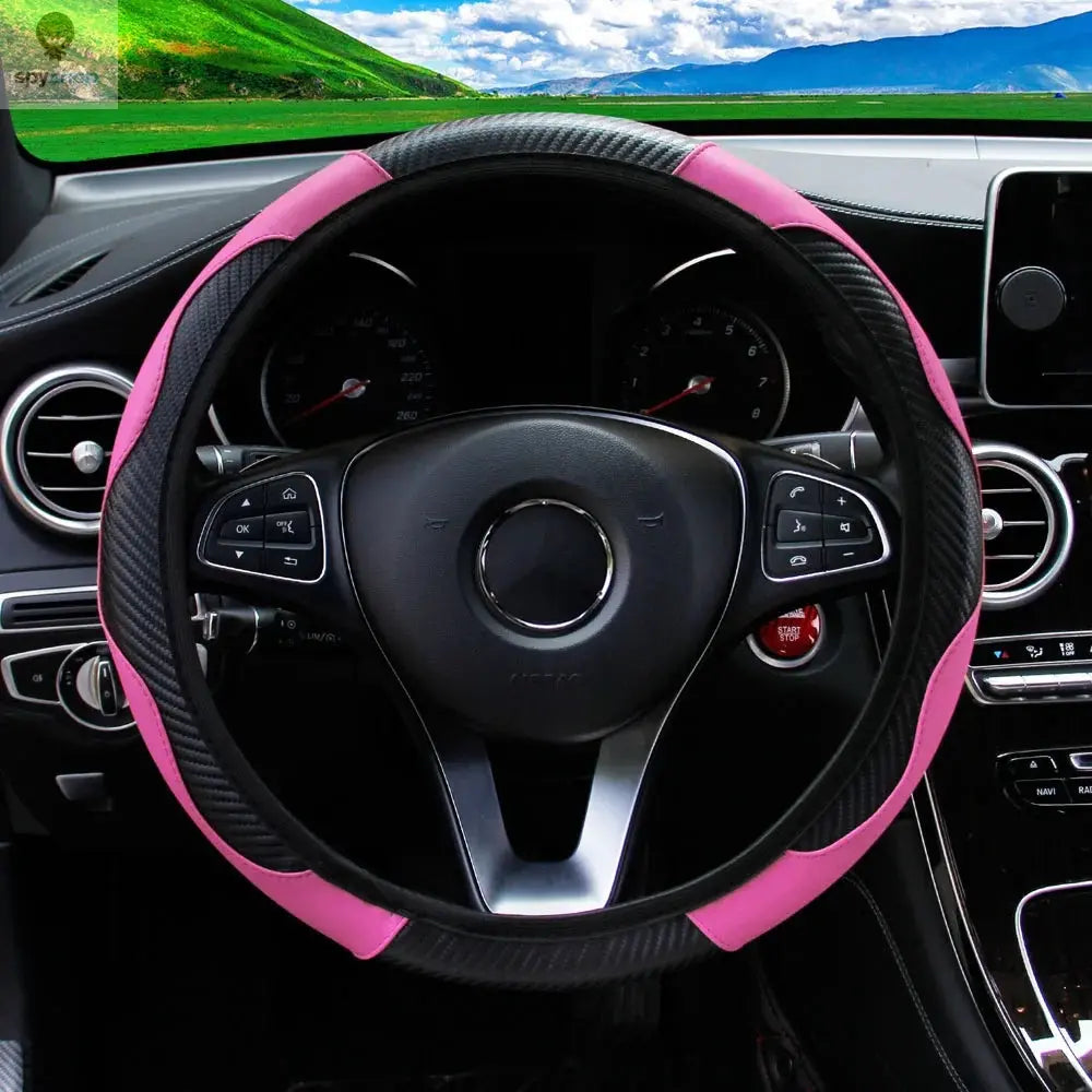 PU Carbon Fiber Leather Car Steering Wheel Cover without Inner Ring Suitable for 14.5-15 Inches of Automotive Supplies Spy-shop.com