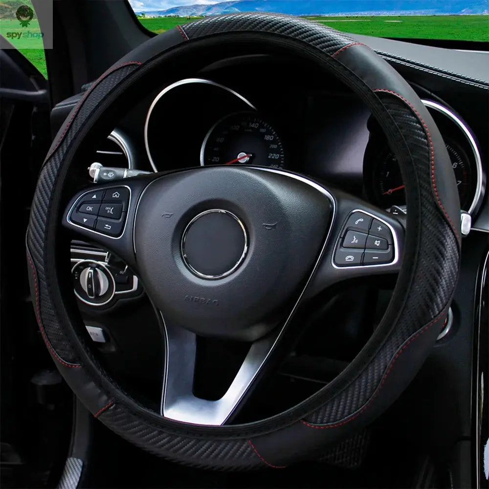 PU Carbon Fiber Leather Car Steering Wheel Cover without Inner Ring Suitable for 14.5-15 Inches of Automotive Supplies Spy-shop.com