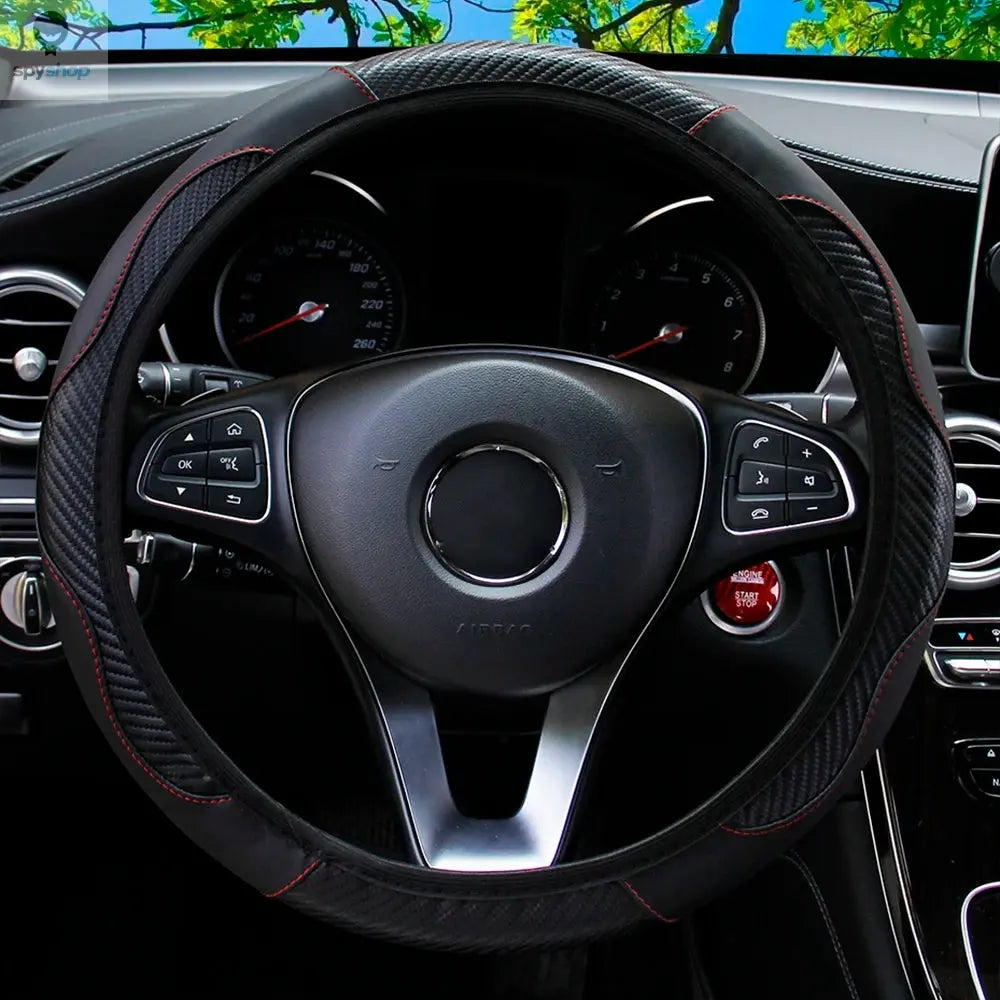PU Carbon Fiber Leather Car Steering Wheel Cover without Inner Ring Suitable for 14.5-15 Inches of Automotive Supplies Spy-shop.com