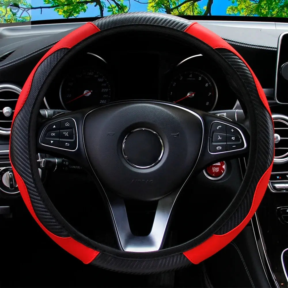PU Carbon Fiber Leather Car Steering Wheel Cover without Inner Ring Suitable for 14.5-15 Inches of Automotive Supplies Spy-shop.com