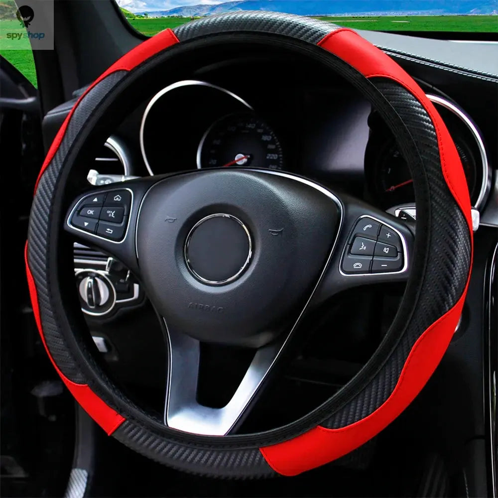 PU Carbon Fiber Leather Car Steering Wheel Cover without Inner Ring Suitable for 14.5-15 Inches of Automotive Supplies Spy-shop.com
