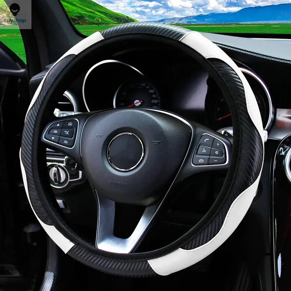 PU Carbon Fiber Leather Car Steering Wheel Cover without Inner Ring Suitable for 14.5-15 Inches of Automotive Supplies Spy-shop.com