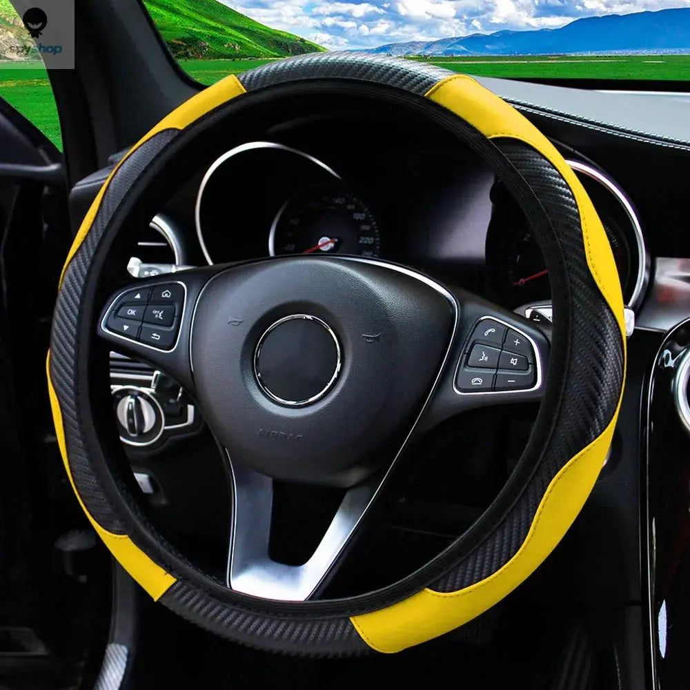 PU Carbon Fiber Leather Car Steering Wheel Cover without Inner Ring Suitable for 14.5-15 Inches of Automotive Supplies Spy-shop.com