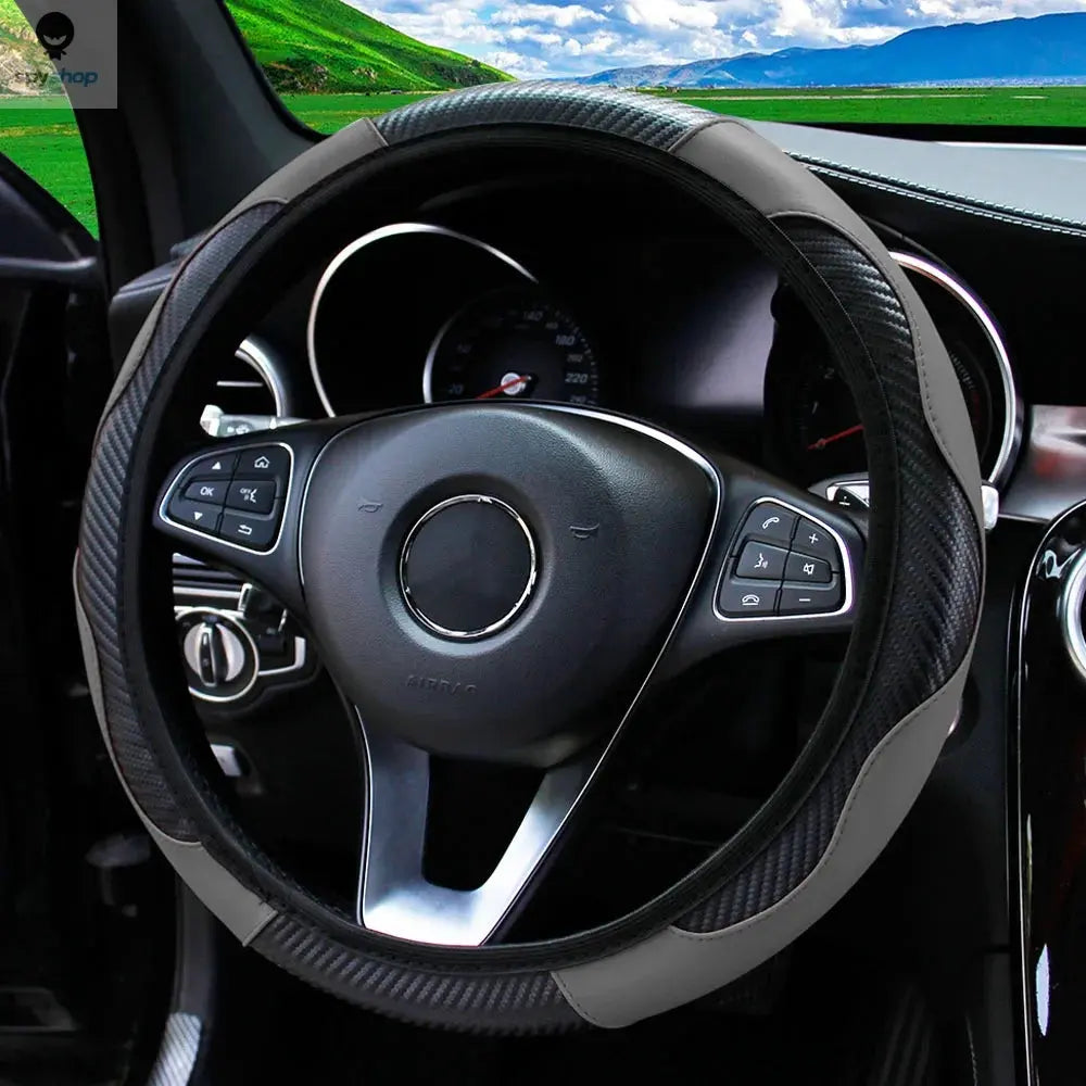 PU Carbon Fiber Leather Car Steering Wheel Cover without Inner Ring Suitable for 14.5-15 Inches of Automotive Supplies Spy-shop.com