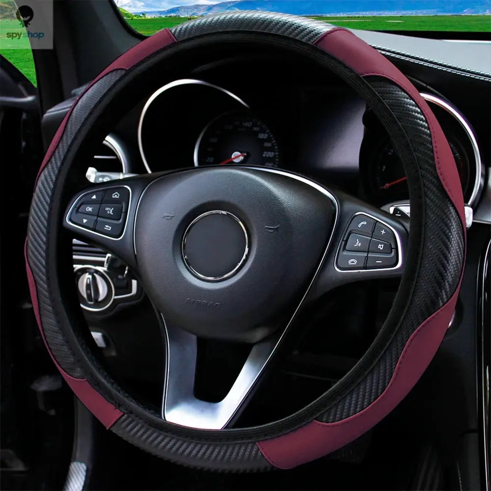 PU Carbon Fiber Leather Car Steering Wheel Cover without Inner Ring Suitable for 14.5-15 Inches of Automotive Supplies Spy-shop.com