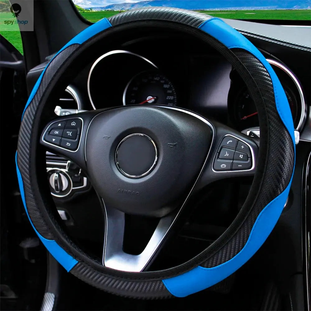 PU Carbon Fiber Leather Car Steering Wheel Cover without Inner Ring Suitable for 14.5-15 Inches of Automotive Supplies Spy-shop.com