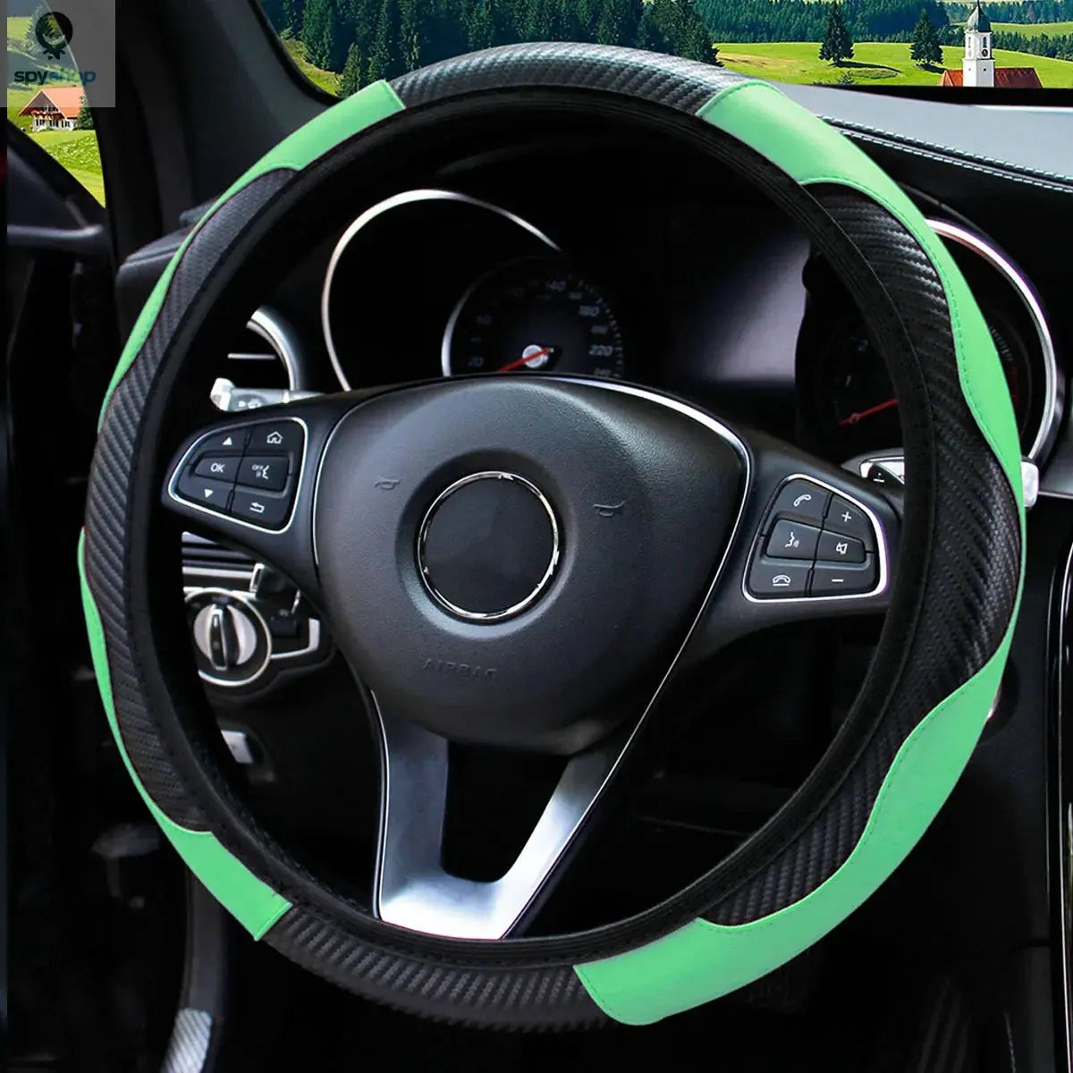 PU Carbon Fiber Leather Car Steering Wheel Cover without Inner Ring Suitable for 14.5-15 Inches of Automotive Supplies Spy-shop.com
