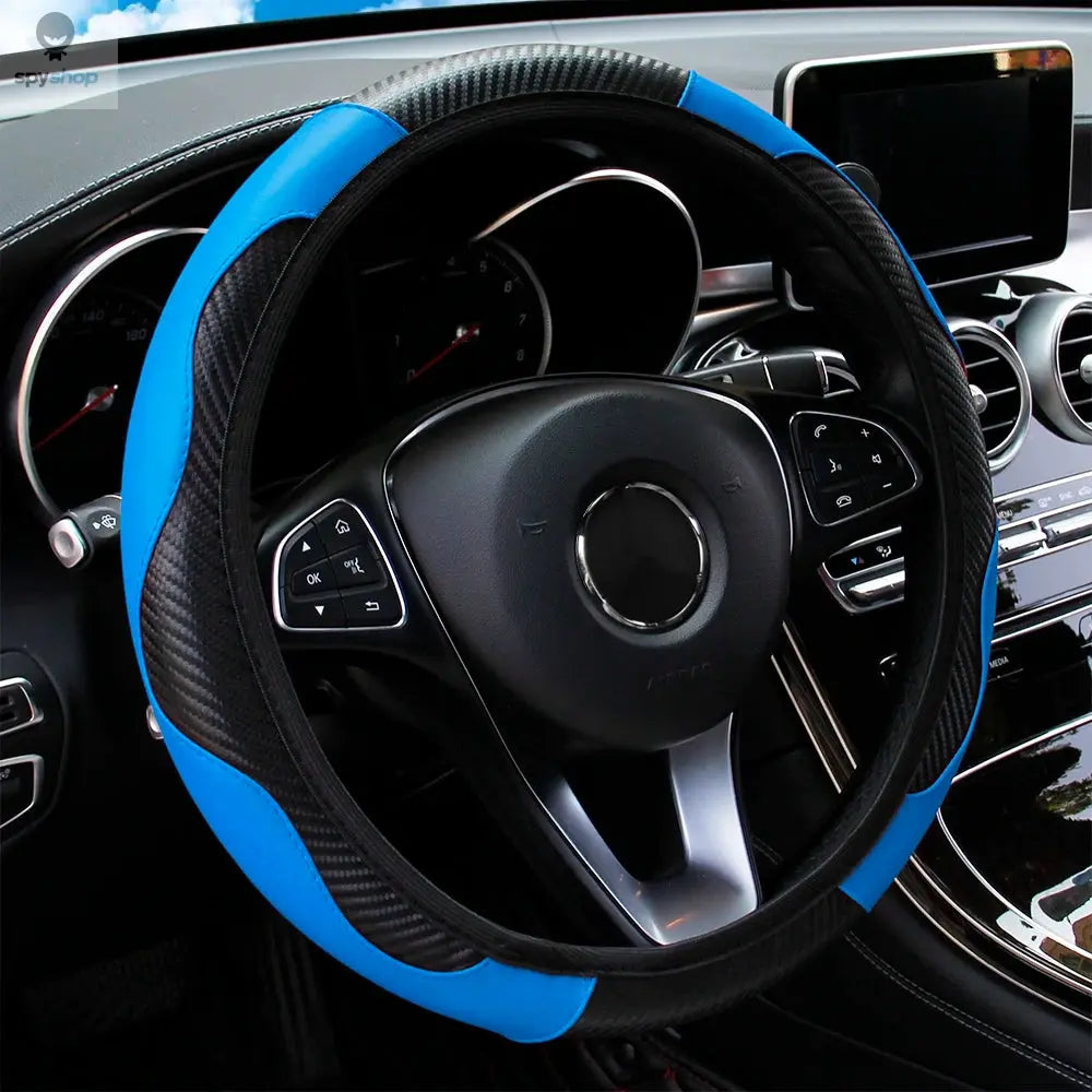 PU Carbon Fiber Leather Car Steering Wheel Cover without Inner Ring Suitable for 14.5-15 Inches of Automotive Supplies Spy-shop.com