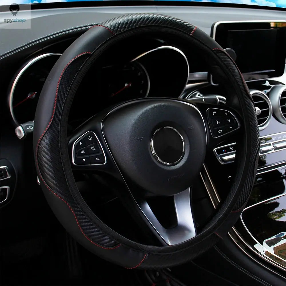 PU Carbon Fiber Leather Car Steering Wheel Cover without Inner Ring Suitable for 14.5-15 Inches of Automotive Supplies Spy-shop.com