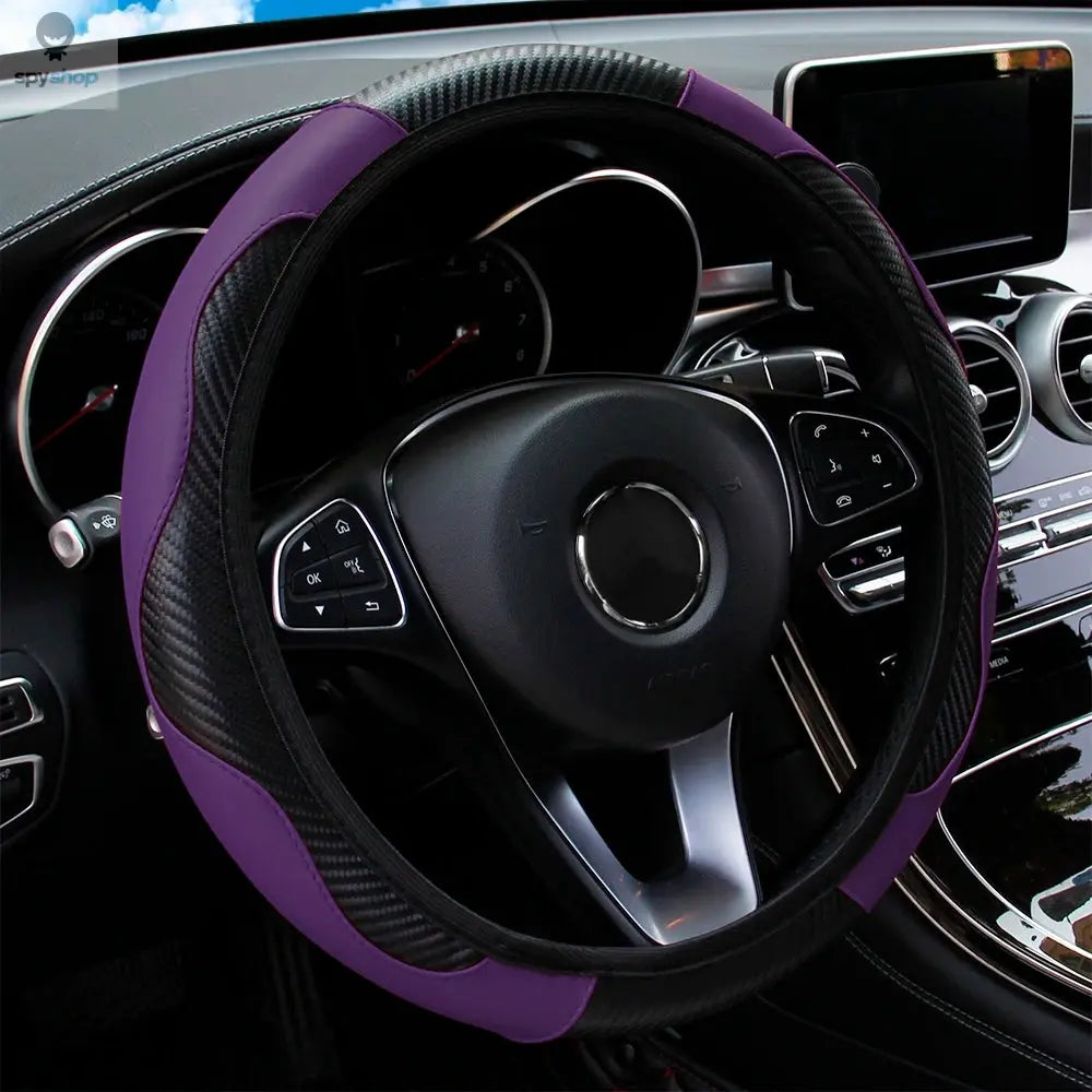 PU Carbon Fiber Leather Car Steering Wheel Cover without Inner Ring Suitable for 14.5-15 Inches of Automotive Supplies Spy-shop.com