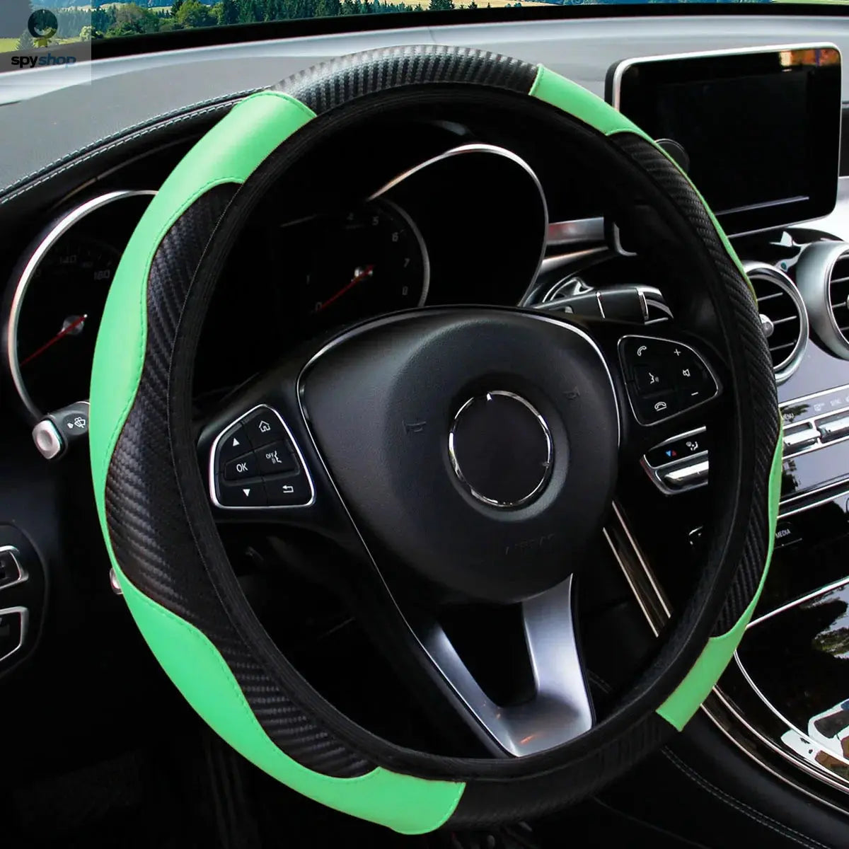 PU Carbon Fiber Leather Car Steering Wheel Cover without Inner Ring Suitable for 14.5-15 Inches of Automotive Supplies Spy-shop.com