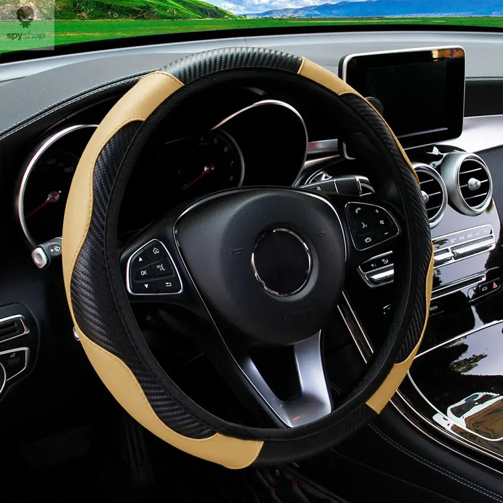 PU Carbon Fiber Leather Car Steering Wheel Cover without Inner Ring Suitable for 14.5-15 Inches of Automotive Supplies Spy-shop.com