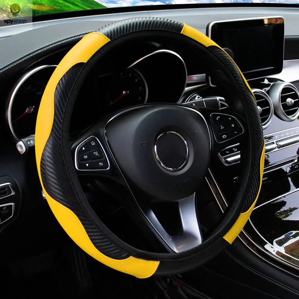 PU Carbon Fiber Leather Car Steering Wheel Cover without Inner Ring Suitable for 14.5-15 Inches of Automotive Supplies Spy-shop.com