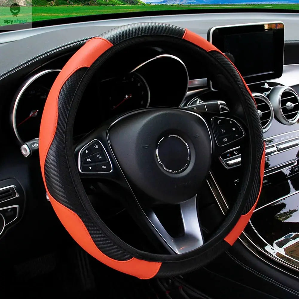 PU Carbon Fiber Leather Car Steering Wheel Cover without Inner Ring Suitable for 14.5-15 Inches of Automotive Supplies Spy-shop.com