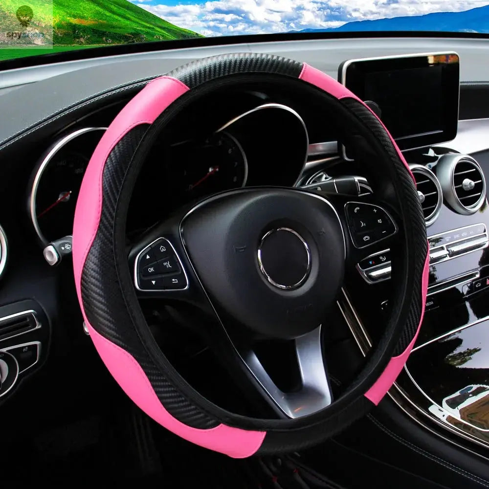 PU Carbon Fiber Leather Car Steering Wheel Cover without Inner Ring Suitable for 14.5-15 Inches of Automotive Supplies Spy-shop.com