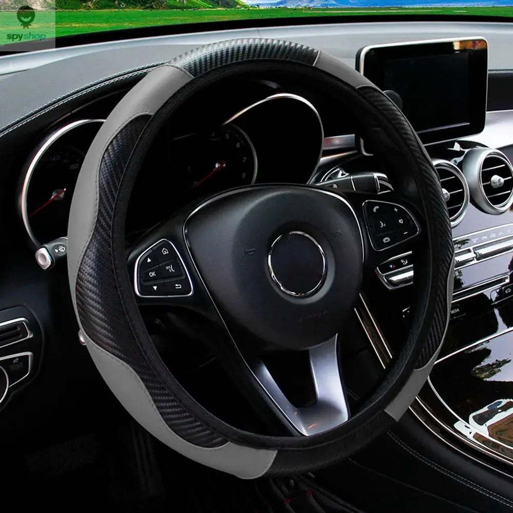 PU Carbon Fiber Leather Car Steering Wheel Cover without Inner Ring Suitable for 14.5-15 Inches of Automotive Supplies Spy-shop.com