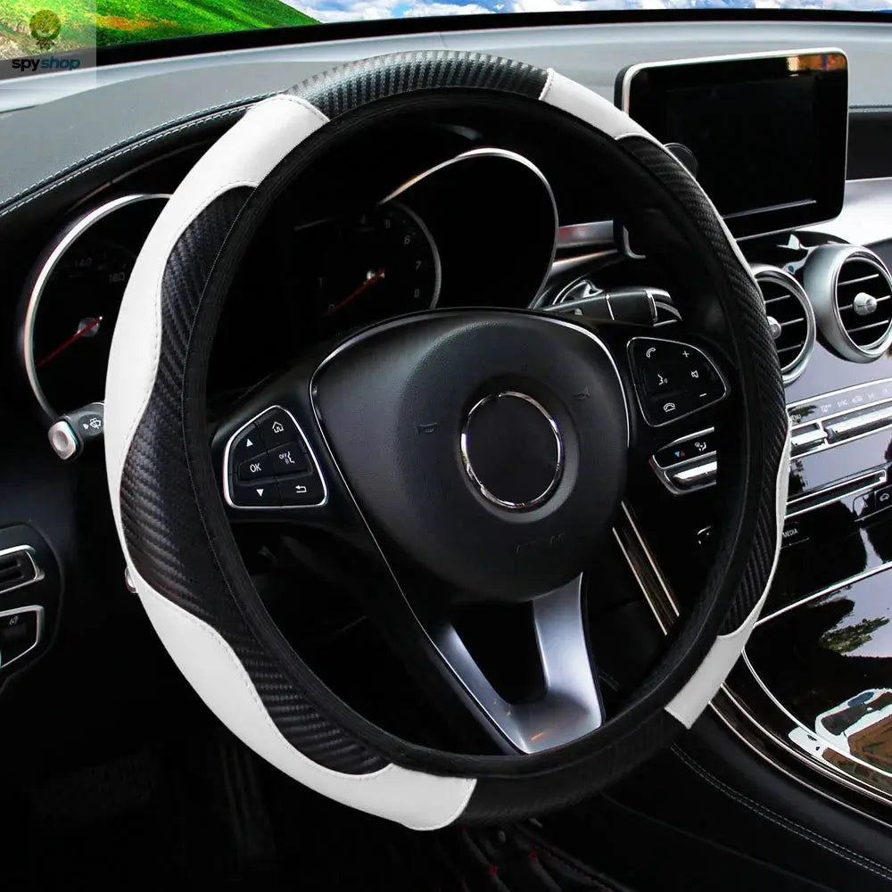 PU Carbon Fiber Leather Car Steering Wheel Cover without Inner Ring Suitable for 14.5-15 Inches of Automotive Supplies Spy-shop.com