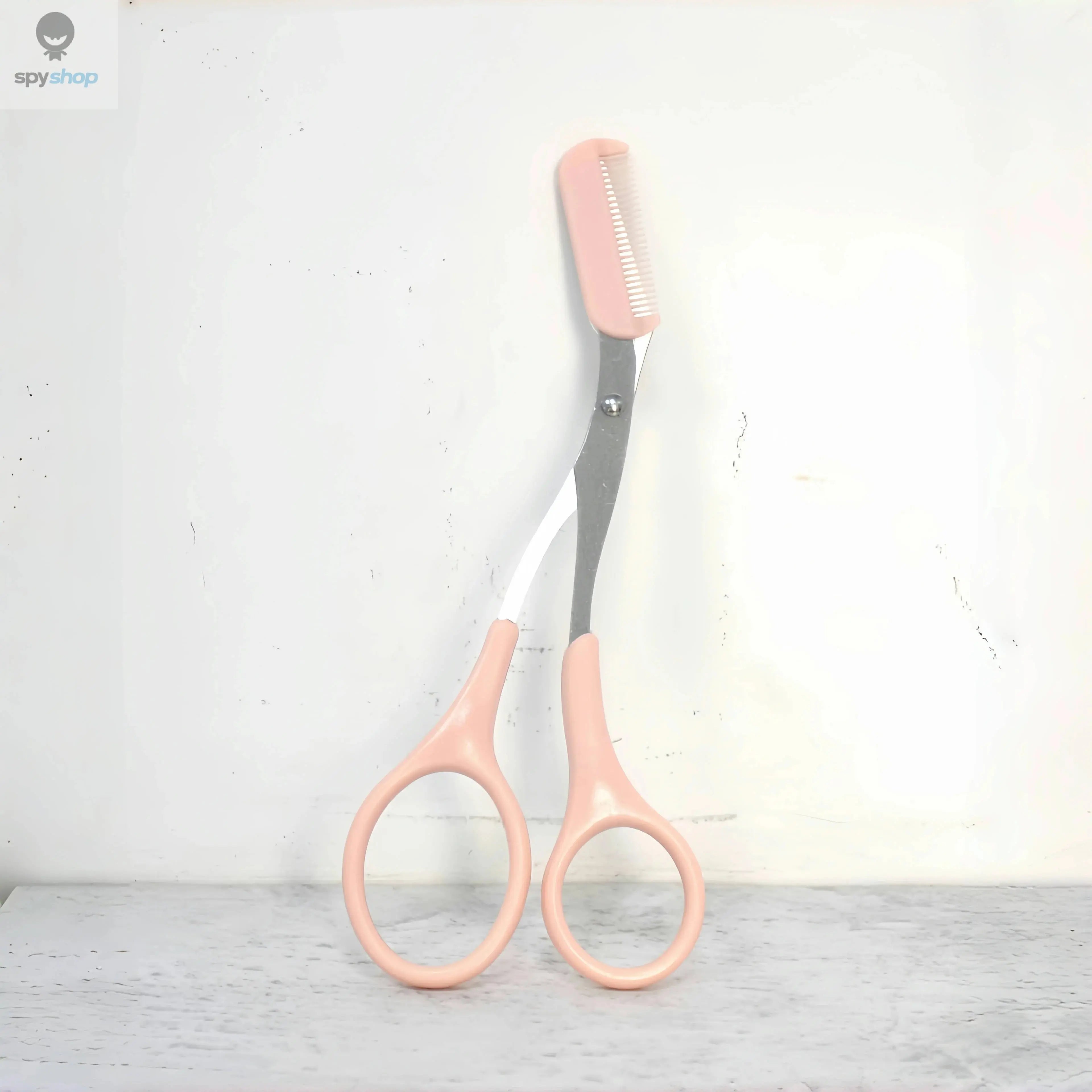 Pink eyebrow trimming scissors with built-in comb - stainless steel, precise grooming tool, creating perfect eyebrows Spy-shop.com