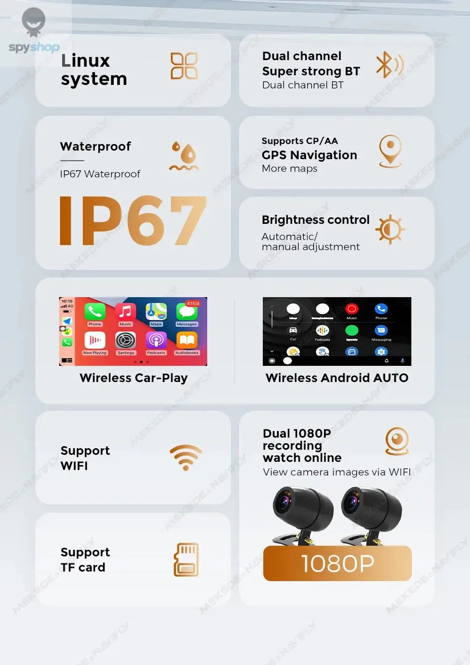 Portable 6.25 inch IP67 Waterproof Motorcycle GPS Navigation Wireless Carplay Android Auto DVR Drive Recorder Moto Monitor WIFI Spy-shop.com