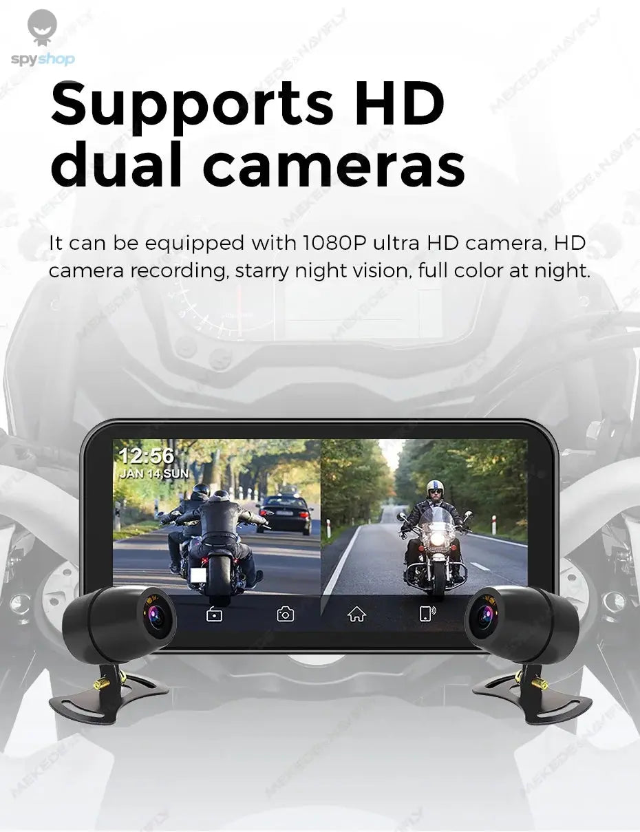 Portable 6.25 inch IP67 Waterproof Motorcycle GPS Navigation Wireless Carplay Android Auto DVR Drive Recorder Moto Monitor WIFI Spy-shop.com