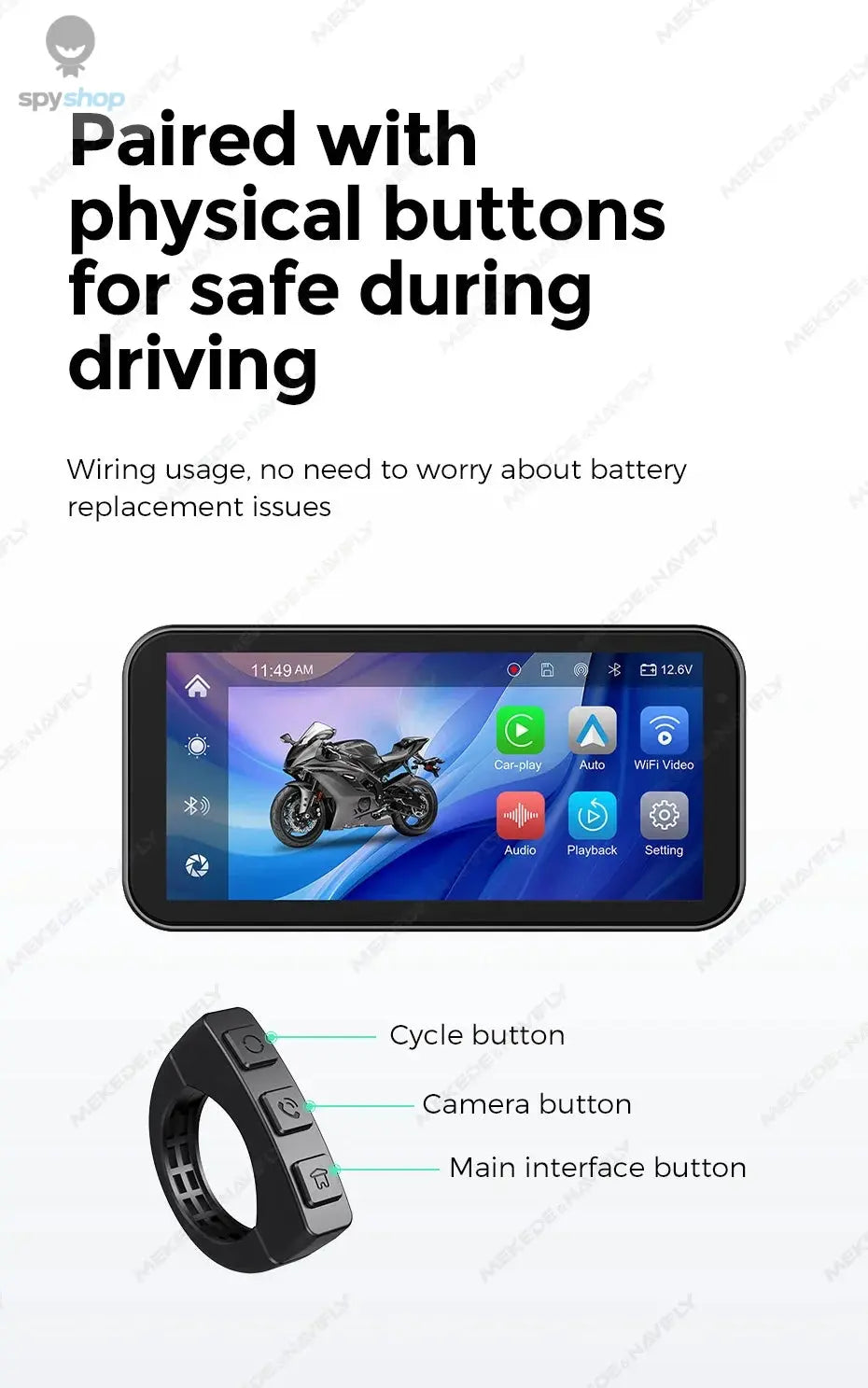 Portable 6.25 inch IP67 Waterproof Motorcycle GPS Navigation Wireless Carplay Android Auto DVR Drive Recorder Moto Monitor WIFI Spy-shop.com
