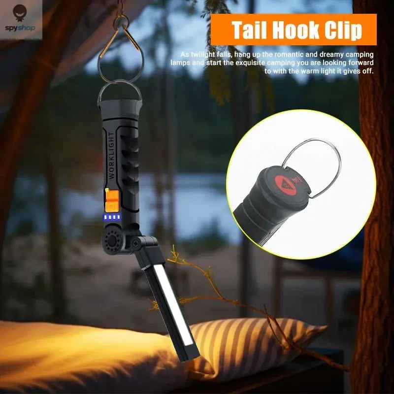 Portable COB LED Flashlight USB Rechargeable Work Light Magnetic Lanterna Hanging Lamp with Built-in Battery Camping Torch Spy-shop.com