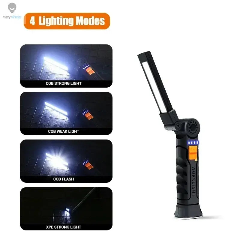 Portable COB LED Flashlight USB Rechargeable Work Light Magnetic Lanterna Hanging Lamp with Built-in Battery Camping Torch Spy-shop.com