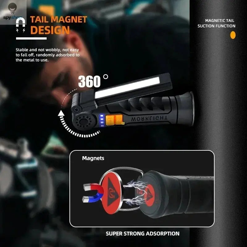 Portable COB LED Flashlight USB Rechargeable Work Light Magnetic Lanterna Hanging Lamp with Built-in Battery Camping Torch Spy-shop.com