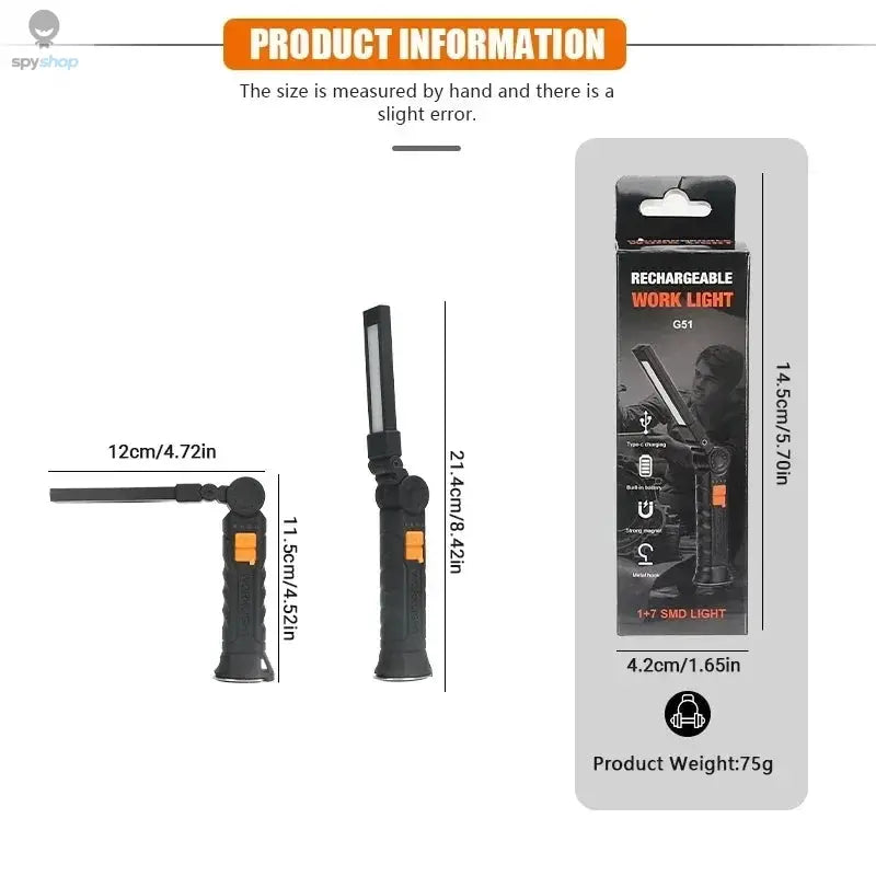 Portable COB LED Flashlight USB Rechargeable Work Light Magnetic Lanterna Hanging Lamp with Built-in Battery Camping Torch Spy-shop.com